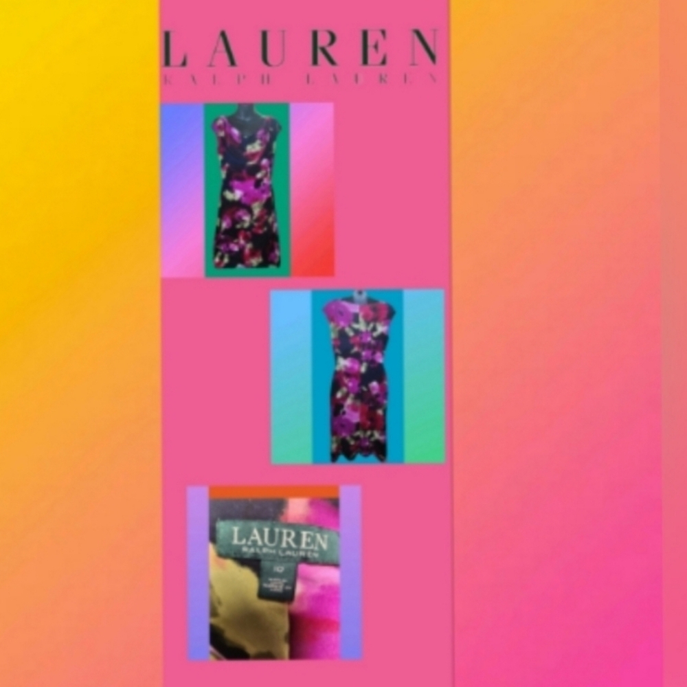 LAUREN RALPH LAUREN FLORAL PRINT COWL NECK RUCHED SLEEVELESS DESIGNER DRESS - Picture 5 of 5